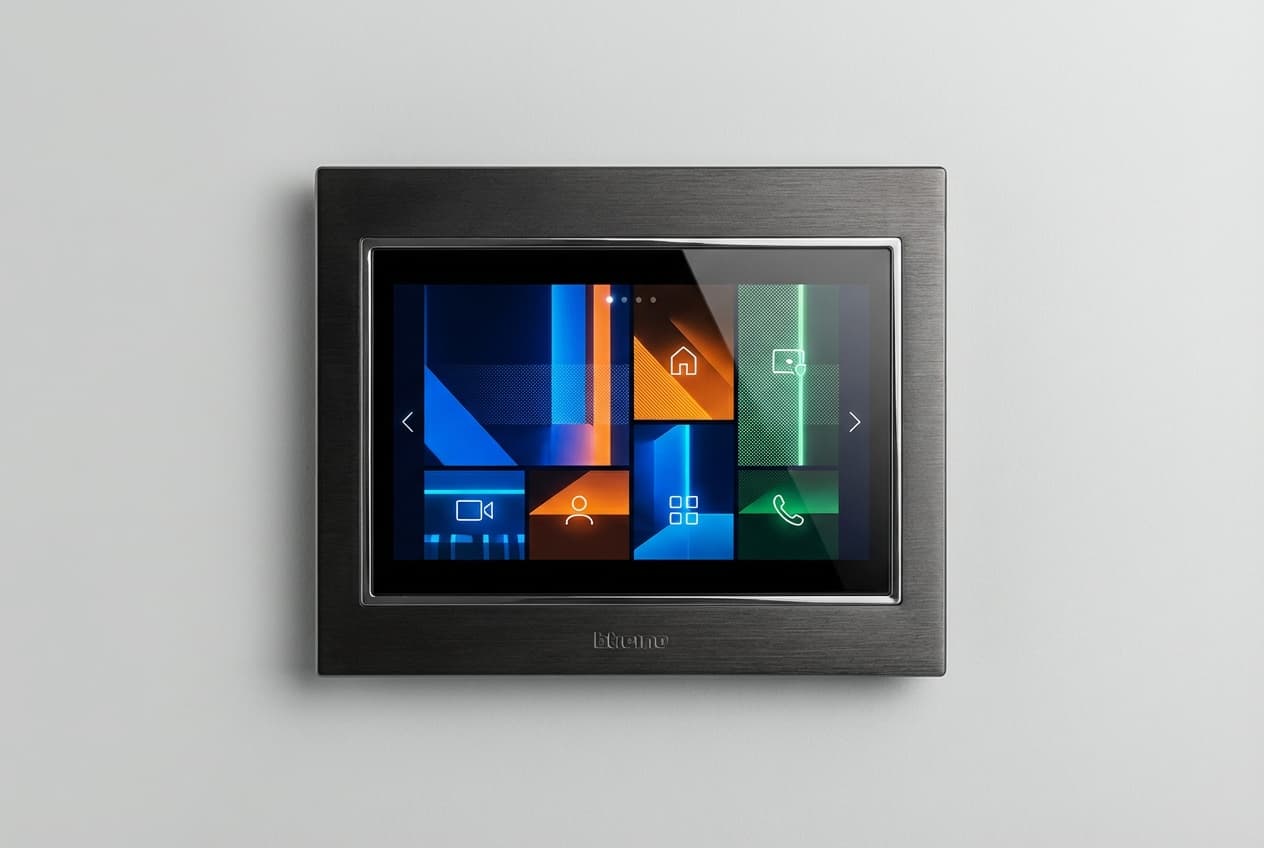 Bticino Classe 300 problème : guide de dépannage complet Vue de face épurée d'un écran de portier vidéo Bticino Classe 300.
